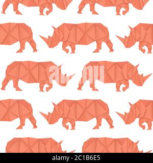 Nashorn. Rotes Papier Origami nahtlose Muster Stock Vektor