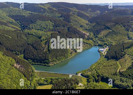 , Luftaufnahme, Glingebachtalsperre, Pumpspeicherkraftwerk Herdecke, Unterbecken, Kreis Rönkhausen-Glinge, Finnentrop, Sauerland, Nord-R Stockfoto