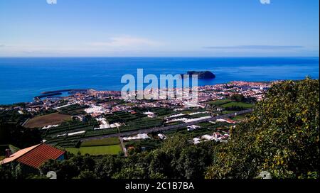 Luftaufnahme zur Insel Vila Franca do Campo, Sao Miguel, Azoren, Portugal Stockfoto