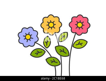 Bunte Blumen umreißen Cartoon Zeichnung. Vektorgrafik. Stock Vektor