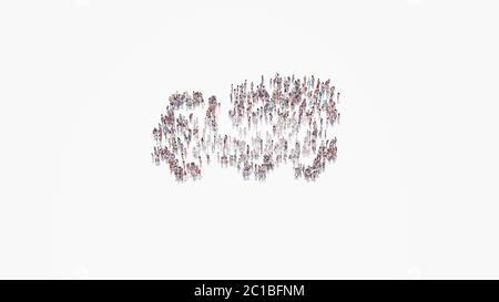 3d-Rendering der Menge der verschiedenen Menschen in Form von Symbol der Beton-Mixer LKW auf weißem Hintergrund isoliert Stockfoto