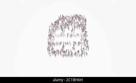 3d-Rendering von Menschenmenge von verschiedenen Menschen in Form von Symbol der Speicherkarte auf weißem Hintergrund isoliert Stockfoto
