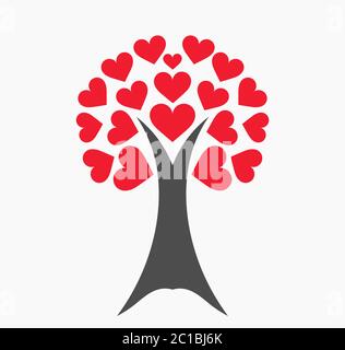 Liebesbaum mit roten Herzblättern. Vektorgrafik Stock Vektor