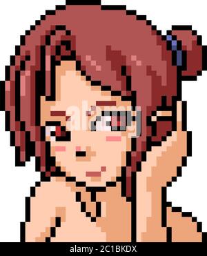 vektor Pixel Kunst Mädchen Anime isoliert Cartoon Stock Vektor