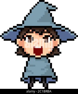 vektor Pixel Art Wizard Kind isoliert Cartoon Stock Vektor