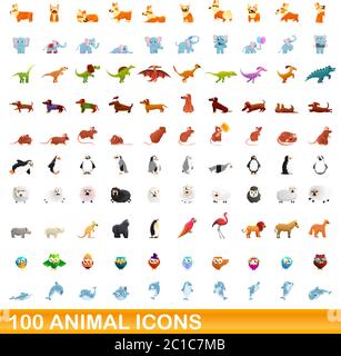100 Tier Icons einstellen. Cartoon Abbildung: 100 Tier icons Vektor auf weißem Hintergrund einstellen Stock Vektor