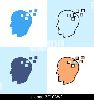 Symbol für Speicherverlust in flachen und linienweisen Stilen. Neurologische Probleme Symbol mit menschlichen Profil. Vektorgrafik. Stock Vektor