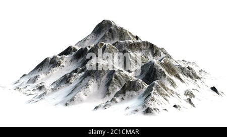 Schneebedeckte Berge - Berggipfel - auf weißem Hintergrund getrennt Stockfoto