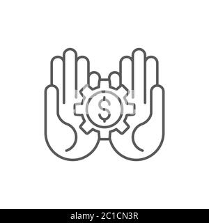 Hände halten Getriebe und Geld Vektor Symbol Symbol isoliert auf weißem Hintergrund Stock Vektor