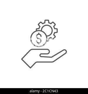 Hände halten Getriebe und Geld Vektor Symbol Symbol isoliert auf weißem Hintergrund Stock Vektor