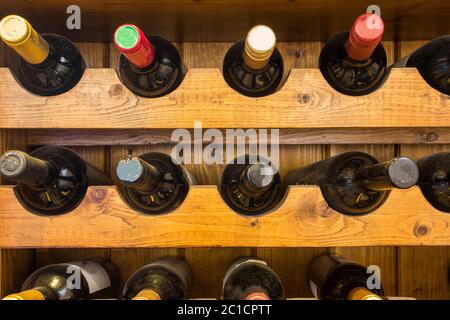 Barkeeper an Weinkeller voller Flaschen mit exquisiten Getränken Stockfoto