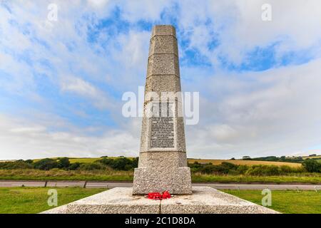 Das Denkmal der amerikanischen Armee zum Zweiten Weltkrieg am Strand von Slapton Sands, Devon, England Stockfoto