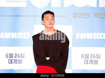 Yoo Ah-in, 15. Juni 2020 : der südkoreanische Schauspieler Yoo Ah-in nimmt an einer Pressekonferenz Teil, nachdem er seinen neuen Film '#Alive' in Seoul, Südkorea, in einer Vorschau vorgeführt hat. Der kommende südkoreanische Zombie-Thriller erzählt die Geschichte einer Stadt, die von einem mysteriösen Virus heimgesucht wird. Kredit: Lee Jae-won/AFLO/Alamy Live Nachrichten Stockfoto