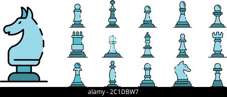 Schachsymbole setzen Linienfarbvektor Stock Vektor