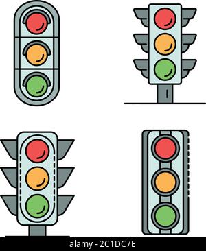 Ampelsymbole setzen Linienfarbvektor Stock Vektor