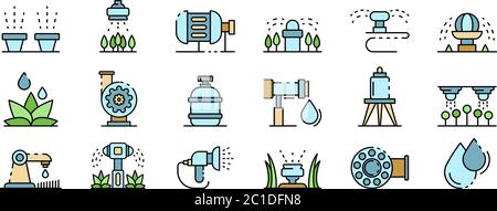 Symbole für Bewässerungssysteme setzen den Linienfarbvektor Stock Vektor