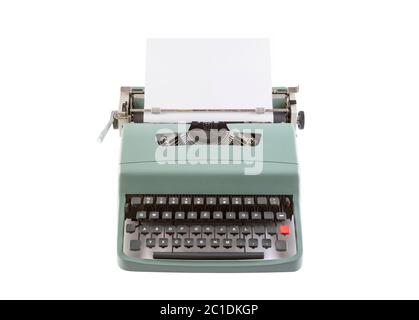 Vintage Schreibmaschine Header mit Papier isoliert auf weißem Hintergrund mit Clipping-Pfad Stockfoto