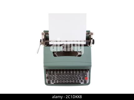 Vintage Schreibmaschine Header mit Papier isoliert auf weißem Hintergrund mit Clipping-Pfad Stockfoto