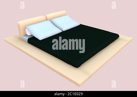 Moderne Schlafzimmer mit Luxusbett und Kissen. 3d-Rendering Stockfoto
