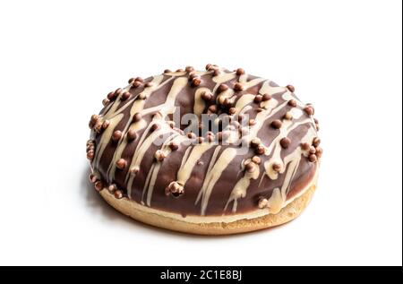 Donut mit Schokolade und Karamell Eiscreme auf weiß isoliert bedeckt Stockfoto