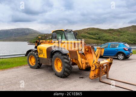 GELBER JCB-GABELSTAPLER Stockfoto