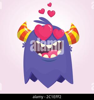 Cartoon blau cool Monster in der Liebe. St Valentines Vektor-Illustration von liebevollen Monster winken Stock Vektor