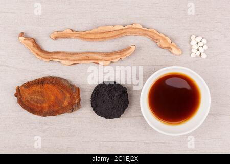 Traditionelle Chinesische Medizin Hintergrund. Stockfoto