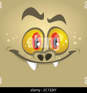 Cartoon Monster Gesicht. Vektor Halloween rot Monster Avatar mit breiten Lächeln. Stock Vektor