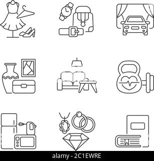 Shopping Mall Kategorien Pixel perfekte lineare Symbole gesetzt Stock Vektor