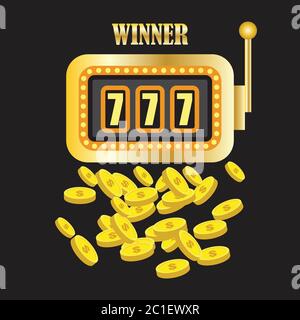 Glücklicher sevens jackpot in goldenem Spielautomaten. vektor-Abbildung Stock Vektor