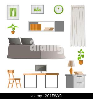 Sammlung von Raumdekoration von Schlafzimmer mit Gradienten-Design, Vektor-Illustration Stock Vektor