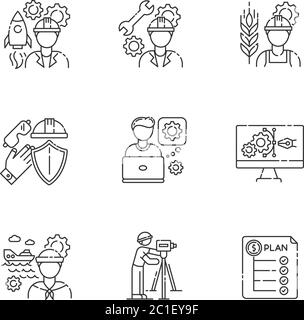 Industrielle Produktion Arbeiter Pixel perfekte lineare Symbole gesetzt Stock Vektor