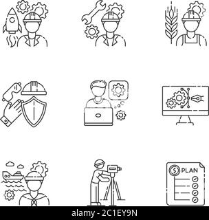 Industrielle Produktion Arbeiter Pixel perfekte lineare Symbole gesetzt Stock Vektor