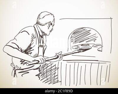 Skizze des Menschen, Brot backen, handgezeichnete Illustration Stock Vektor
