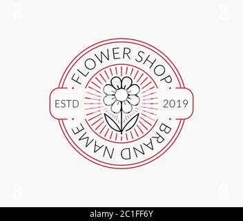 Symbol der Linie des Blumenshops. Vektor florale Umriss Logo auf weißem Hintergrund isoliert. Stock Vektor