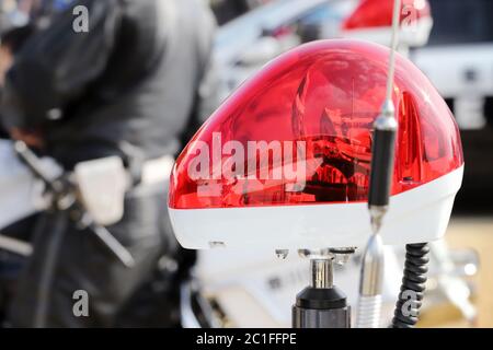 Japanische Polizei rote Lampe, Notlicht, Motorrad Stockfoto