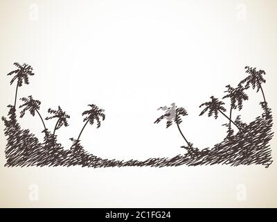 Skizze der Silhouette von Palmen, handgezeichnete Illustration Stock Vektor