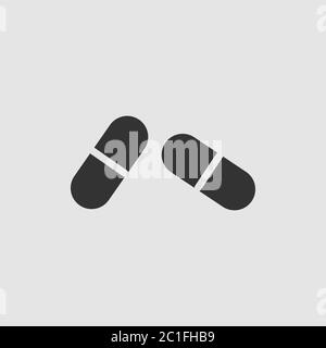 Pille-Symbol flach. Schwarzes Piktogramm auf grauem Hintergrund. Vektorgrafik Symbol Stock Vektor