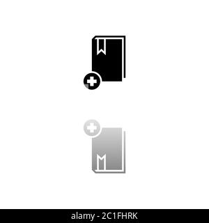 Buch hinzufügen. Schwarzes Symbol auf weißem Hintergrund. Einfache Illustration. Symbol Für Flachen Vektor. Spiegelungsschatten. Kann in Logo, Web, Mobile und UI U verwendet werden Stock Vektor