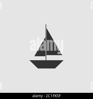 Segelschiff Symbol flach. Schwarzes Piktogramm auf grauem Hintergrund. Vektorgrafik Symbol Stock Vektor