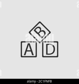 ABD Cubes blockiert Kindererziehung Symbol flach. Schwarzes Piktogramm auf grauem Hintergrund. Vektorgrafik Symbol Stock Vektor