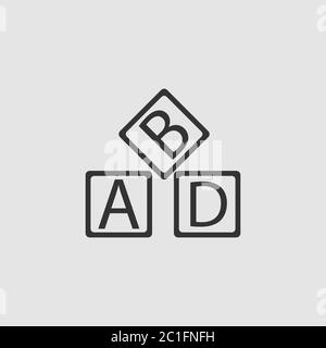 ABD Cubes blockiert Kindererziehung Symbol flach. Schwarzes Piktogramm auf grauem Hintergrund. Vektorgrafik Symbol Stock Vektor