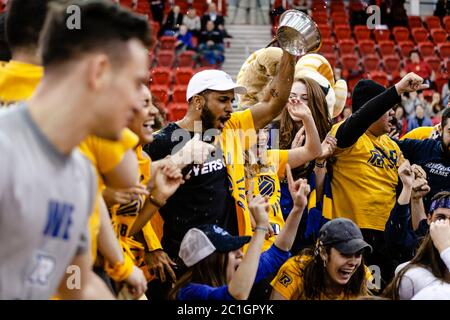 Volleyball Frau Ryerson Rams - Fans, Unterstützer, Sieg, Champions, Freude Stockfoto