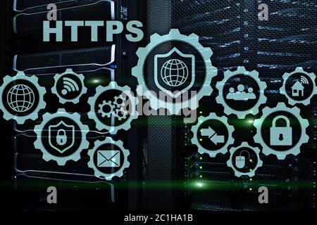 HTTPS. Hypertext Transport Protocol Secure. Technologiekonzept auf dem Server Zimmer Hintergrund. Virtuelle Symbol für Network Security Web Service. Stockfoto