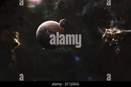 Mystischer Berg des Carina Nebels. Planeten im tiefen Raum. Science-Fiction Stockfoto