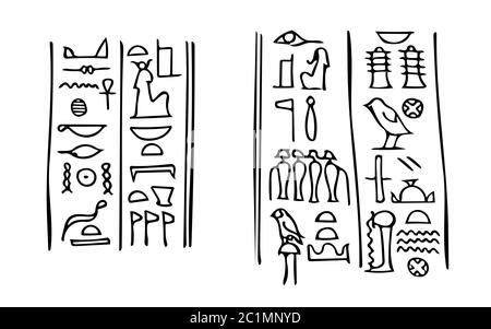 Ägyptische Hieroglyphen mit Namen von Isis und Osiris im Karnak Tempel. Stockfoto