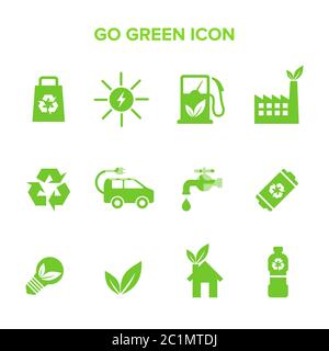 Eine Sammlung von Vektor-Symbolen aus der GO Green Kampagne Bewegung. Geeignet für Design-Elemente der Bewegung, um die Natur zu erhalten, reduzieren Verschmutzung. Stock Vektor