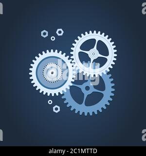 Einfaches Symbol aus einer Reihe von Arbeitszahnradmaschinen. Abbildung eines Getriebes, das in Harmonie für einen Arbeitsprozess arbeitet. Stock Vektor