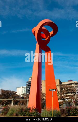 Die Fackel der Freundschaft Spanisch: La Antorcha de la Amistad auf E Commerce Street in der Nähe von Alamo Plaza in San Antonio, Texas, USA. Stockfoto