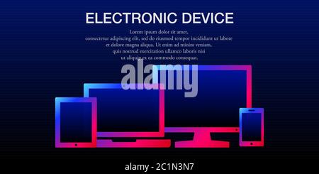 Vektordarstellung von verschiedenen Computergeräten, Laptops, Tablets und Smartphones. Geeignet für die Elementgestaltung von Multimedia-Displays. Stock Vektor